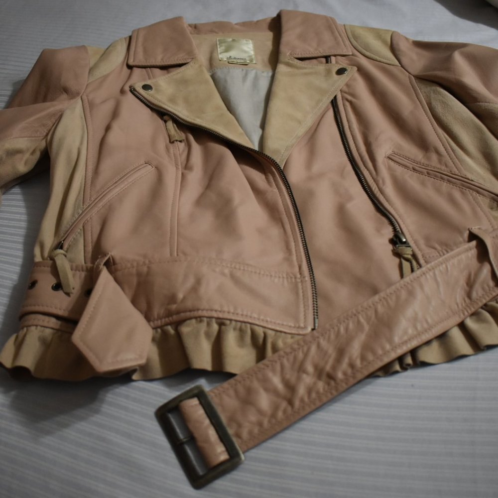 Pretty Pink Ruffled Leather/Suede Jacket - Picture 2 of 13